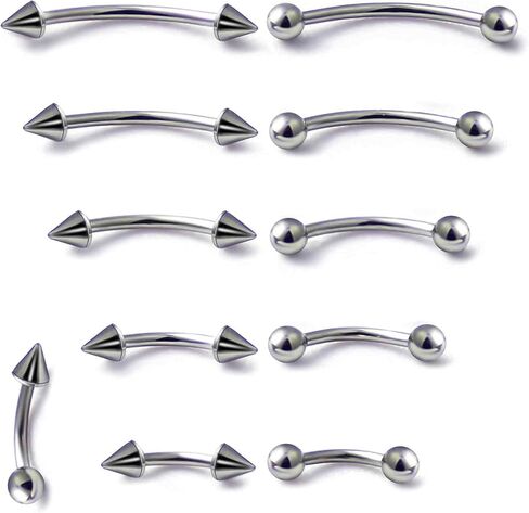 Gidemen 10 قطع مجوهرات ثقب الحاجب الجراحية الصلب العمودي Labret الشفاه مجوهرات منحني الحديد حلقات الحاجب الصغيرة الأذن الغراب السرة حلقة زر البطن الصغيرة للنساء الرجال 16 جرام 6 مم 8 مم 10 مم 12 مم 14 مم in Saudi Arabia