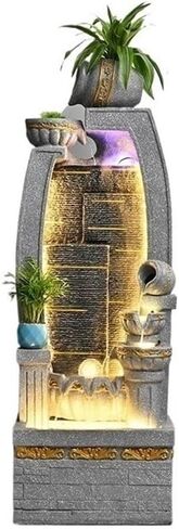 Standing Waterfall Outdoor Fountain with LED Lights and Water Pump Floor Standing Fountain for Porch, Deck, Garden, Backyard Floor Fountain in Saudi Arabia