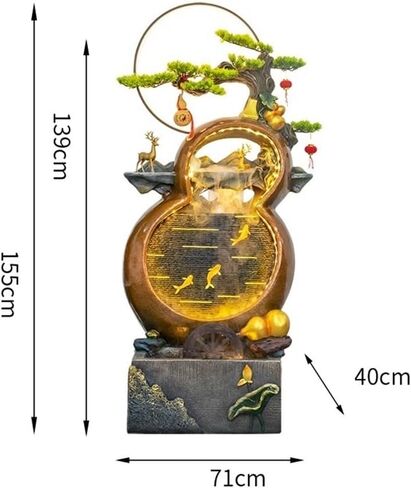 Standing Waterfall Feng Shui Wheel Humidifier Decorative Ornament Cycle Water Fountain Living Room Entrance, Balcony Wealth Attraction Floor Fountain in Saudi Arabia