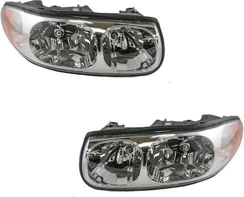 مجموعة المصابيح الأمامية TRQ مجموعة المصابيح الأمامية المتوافقة مع 2001-2005 Buick LeSabre 2000 Buick LeSabre Custom مع عدسة عالية الشعاع مبطنة/محززة GM2502209 GM2503209 in Saudi Arabia