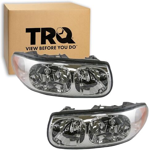 مجموعة المصابيح الأمامية TRQ مجموعة المصابيح الأمامية المتوافقة مع 2001-2005 Buick LeSabre 2000 Buick LeSabre Custom مع عدسة عالية الشعاع مبطنة/محززة GM2502209 GM2503209 in Saudi Arabia