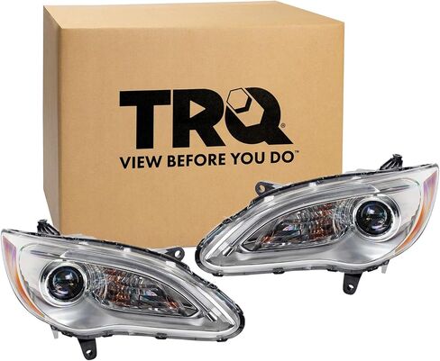 TRQ Headlight Assembly Set Halogen Chrome Bezel Headlights Compatible with 2011-2014 Chrysler 200 CH2518140 CH2519140 in Saudi Arabia