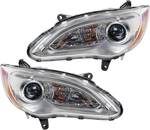 TRQ Headlight Assembly Set Halogen Chrome Bezel Headlights Compatible with 2011-2014 Chrysler 200 CH2518140 CH2519140 in Saudi Arabia