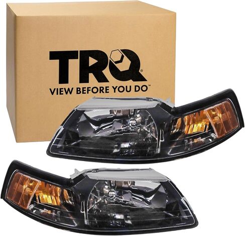 TRQ Driver & Passenger Headlight Assembly Set Fits 1999 2000 2001 2002 2003 2004 Ford Mustang FO2502177 FO2503177 in Saudi Arabia