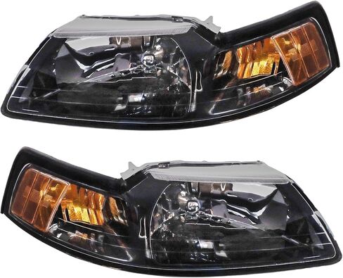 TRQ Driver & Passenger Headlight Assembly Set Fits 1999 2000 2001 2002 2003 2004 Ford Mustang FO2502177 FO2503177 in Saudi Arabia