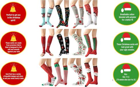 Gilbins Women Holiday Christmas Valentines Day Irish Patricks Halloween Knee High Gifts Socks 12-Pair in Saudi Arabia