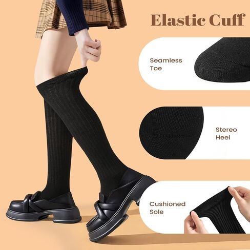 3 Pairs Slouch Socks Women, Long Winter Thigh High Boot Scrunch Socks, Warm Soft Slouchy Sock for Women Size 5-11 in Kuwait