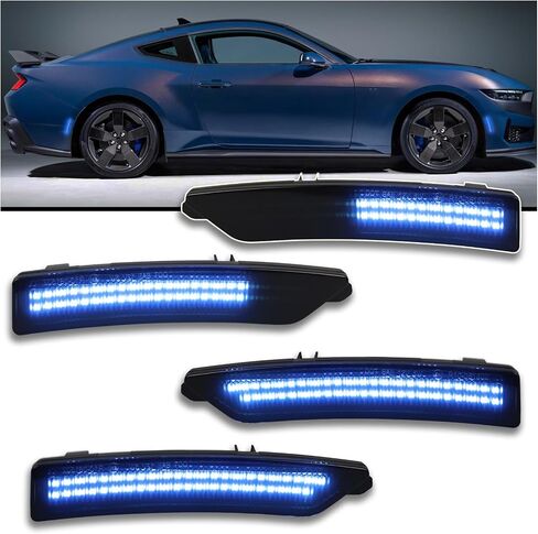 طقم إضاءة للعلامة الجانبية LED للدخان لسيارة فورد موستانج 2024-2025 (EcoBoost/GT/Dark Horse) - إشارات الانعطاف المتسلسلة الديناميكية | وردي/أرجواني أمامي وخلفي | التوصيل والتشغيل 4 قطع Direct Fit (نمط وردي) in Kuwait