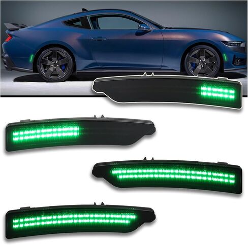 طقم إضاءة للعلامة الجانبية LED للدخان لسيارة فورد موستانج 2024-2025 (EcoBoost/GT/Dark Horse) - إشارات الانعطاف المتسلسلة الديناميكية | وردي/أرجواني أمامي وخلفي | التوصيل والتشغيل 4 قطع Direct Fit (نمط وردي) in Kuwait