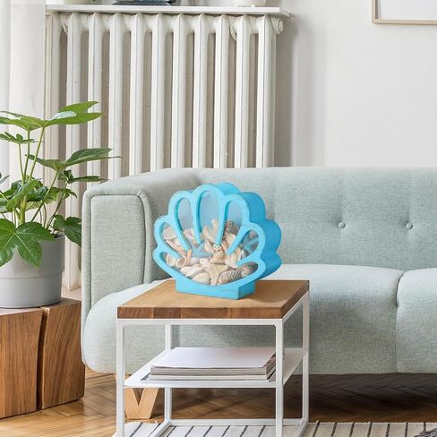Seashell Holder Seashell Display Box Wooden Small Starfish Shell Display Case with Acrylic Clear Window Shark Tooth Collection Box for Shells Sea Rock Home Decor Present(Blue,Shell) in Saudi Arabia