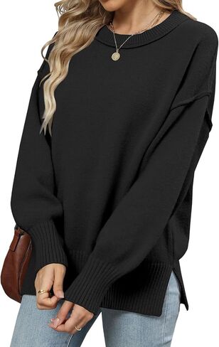 سترة Lylinan المريحة كبيرة الحجم للنساء بلوفر محبوك بفتحة جانبية وفتحة رقبة مستديرة لملابس الخريف والشتاء XS-XXL in Kuwait