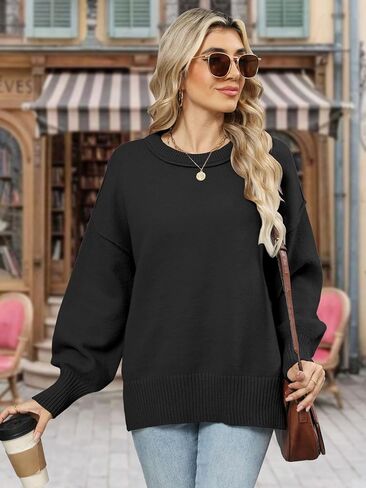 سترة Lylinan المريحة كبيرة الحجم للنساء بلوفر محبوك بفتحة جانبية وفتحة رقبة مستديرة لملابس الخريف والشتاء XS-XXL in Kuwait