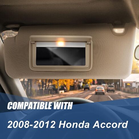 Auto Dynasty Factory Style Sun Visor Sunshade with Mirror and Vanity Light Compatible with Honda Accord 08-12, Driver Left Side, Tan in Saudi Arabia