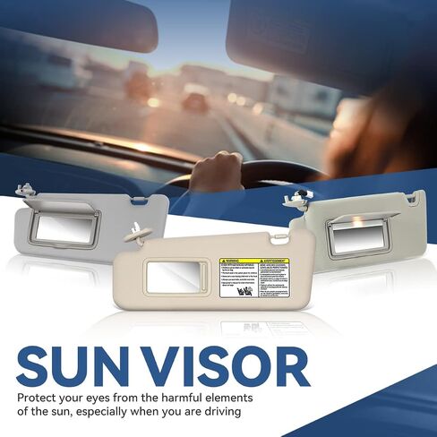 Auto Dynasty Factory Style Sun Visor Sunshade with Mirror and Vanity Light Compatible with Honda Accord 08-12, Driver Left Side, Tan in Saudi Arabia