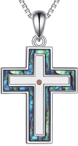 YFN Turquoise and Wood Cross Pendant Necklace, S925 Sterling Silver, Black Religious Jewelry for Men Women Chain 22+2" in Saudi Arabia