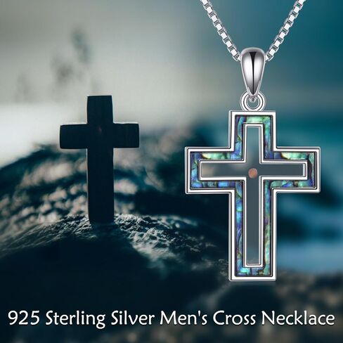 YFN Turquoise and Wood Cross Pendant Necklace, S925 Sterling Silver, Black Religious Jewelry for Men Women Chain 22+2" in Saudi Arabia