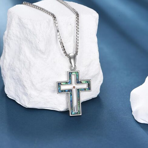 YFN Turquoise and Wood Cross Pendant Necklace, S925 Sterling Silver, Black Religious Jewelry for Men Women Chain 22+2" in Saudi Arabia