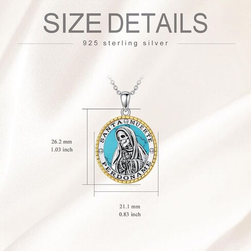 YAFEINI Santa Muerte Necklace 925 Sterling Silver Black Onyx/Turquoise/Abalone Shell/White Opal Santa Muerte Pendant Necklace Sugar Skulls Death Mexican Amulet Jewelry Gift for Women Female in Saudi Arabia