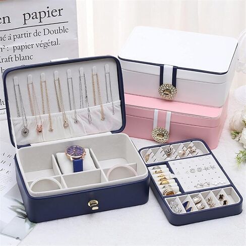 Double Layer PU Large Capacity Earrings Box Earrings Ring Multifunctional Box in Saudi Arabia