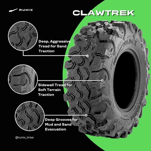 RUNIX UTV SxS Radial Tires, RUNIX ClawTrek, 30X10R14, 30X10-14, Set of 4, Radial Tire, All Terrain, Sand, 8PR, Tubeless in Kuwait