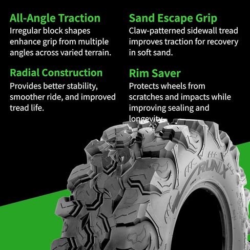 RUNIX UTV SxS Radial Tires, RUNIX ClawTrek, 30X10R14, 30X10-14, Set of 4, Radial Tire, All Terrain, Sand, 8PR, Tubeless in Kuwait