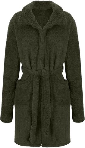 Womens Short Hooded Plush Robe, Soft Cozy Warm Fleece Bathrobe Midi Length House Coat Nightgown Winter Sleepwear in Saudi Arabia