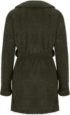 Womens Short Hooded Plush Robe, Soft Cozy Warm Fleece Bathrobe Midi Length House Coat Nightgown Winter Sleepwear in Saudi Arabia