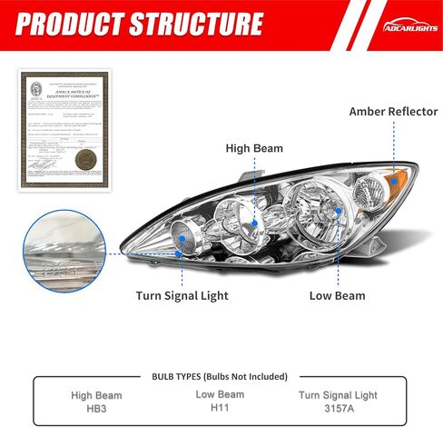 Headlights Assembly Compatible with 2000 2001 Toyota Camry 00 01 Camry Headlamp with Chrome Housing Amber Reflector Driver and Passenger Side in Saudi Arabia