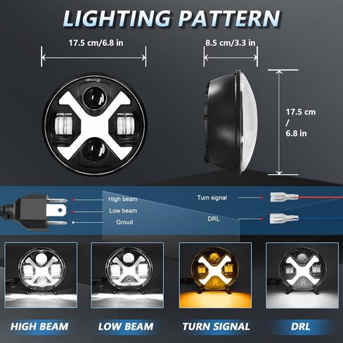 مصباح أمامي LED مقاس 7 بوصات من MONDEVIEW للدراجات النارية مع شعاع مغلق عالي/منخفض متوافق مع Street Glide، Softail Heritage، Road King، Electra Glide in Kuwait