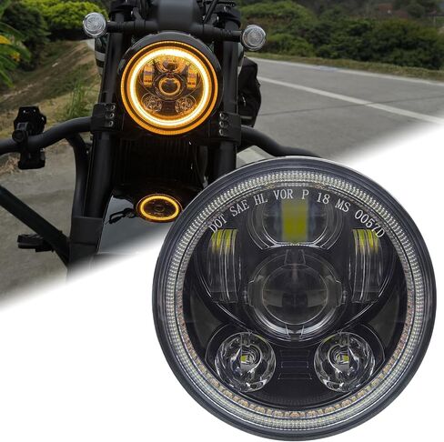 5.75 Inch Inch Motorcycle Headlight with White/Amber DRL Start-up Gradient Welcome Halo,1pc in Kuwait