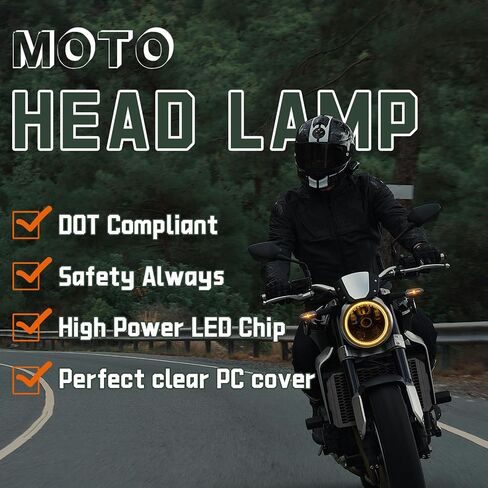 5.75 Inch Inch Motorcycle Headlight with White/Amber DRL Start-up Gradient Welcome Halo,1pc in Kuwait