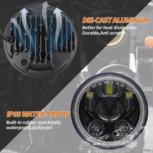 5.75 Inch Inch Motorcycle Headlight with White/Amber DRL Start-up Gradient Welcome Halo,1pc in Kuwait