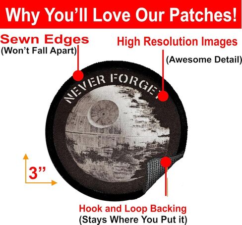 Never Forget Death Star Morale Patch | 3" Funny Patches by RedheadedTshirts | Make Vader Proud of Your Tactical Gear, Plate Carrier, Backpack, Vest or Hat | USA Made by Stormtroopers in Saudi Arabia