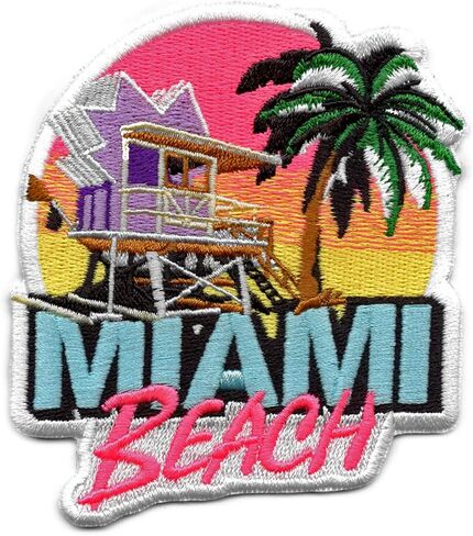 Miami Beach Florida Travel Patch Summer Lifeguard Stand Embroidered Iron On in Saudi Arabia