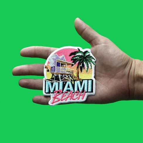 Miami Beach Florida Travel Patch Summer Lifeguard Stand Embroidered Iron On in Saudi Arabia