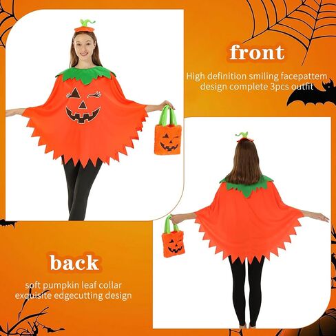 3Pcs Pumpkin Costume Adult,Glow in the Dark Poncho for Women with Headband and Candy Bag for Halloween in Saudi Arabia