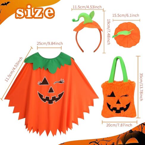 3Pcs Pumpkin Costume Adult,Glow in the Dark Poncho for Women with Headband and Candy Bag for Halloween in Saudi Arabia