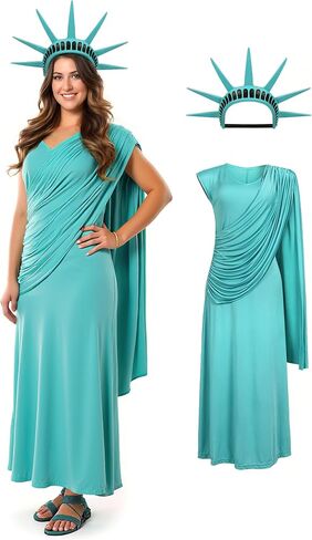 Statue of Liberty Greek Goddess Costume, White Long Dress, Halloween Cosplay Outfit in Saudi Arabia