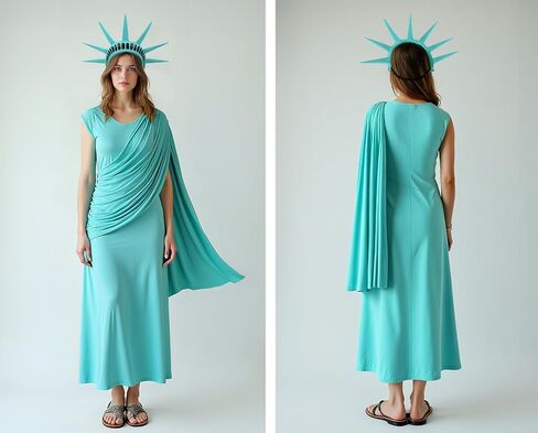 Statue of Liberty Greek Goddess Costume, White Long Dress, Halloween Cosplay Outfit in Saudi Arabia