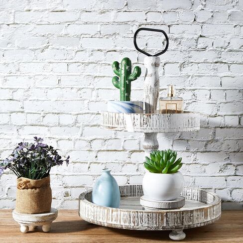 Set of 2 Mini Wood Risers for Decor Round Wooden Riser Small Wooden Stool Display Riser Stand Farmhouse Risers Rustic Wood Pedestal for Plant Pot Tiered Tray Decor Cake Food Collection Display (Brown) in Saudi Arabia