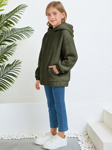 Girls Fuzzy Outerwear Jacket Kids Soft Oversized Jackets Zip up Hoodie Warm Sweatshirt with Pockets 5-14 years in Saudi Arabia