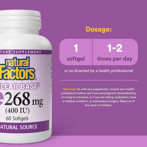 Natural Factors, فيتامين E ذو القاعدة الواضحة 400 وحدة دولية، دعم مضاد للأكسدة لصحة القلب والأوعية الدموية والصحة العامة، 60 كبسولة هلامية (60 حصة) in Saudi Arabia