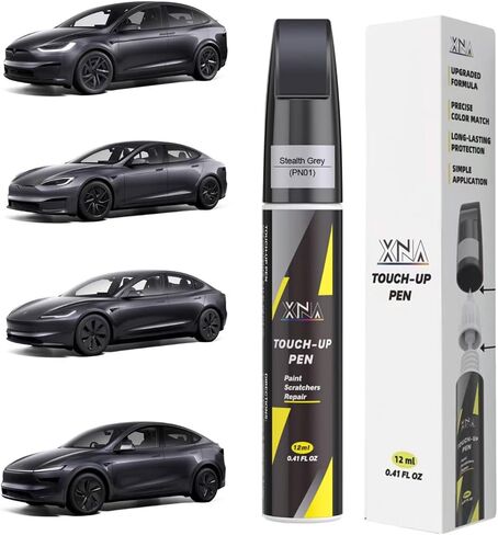 طلاء طلاء السيارة (Stealth Gray(PN01)) لـ Tesla، مزيل خدوش السيارة 2 في 1 مع طرف قلم وفرشاة، لون مطابق تمامًا لإصلاح خدوش طلاء السيارة، رقائق وخدوش سريعة وسهلة الإصلاح in Kuwait