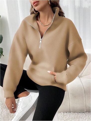 SOLY HUX Women's Half Zip Sweatshirt Drop Shoulder Long Sleeve Casual Pullover Tops with Pocket in Saudi Arabia