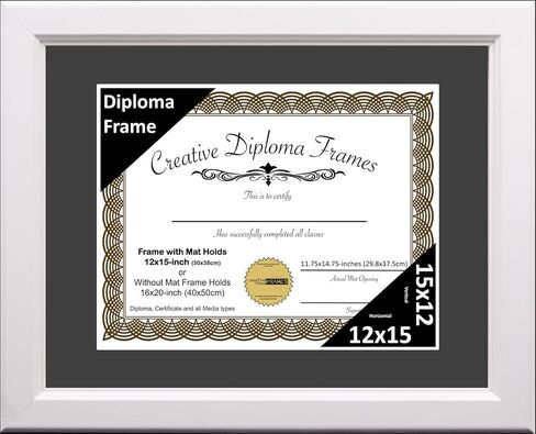 Creative Picture Frames 8.5x11 White Diploma Frame with White Mat Glass Easel and Installed Wall Hangers | Frame Holds 11x14 Media without Mat in Saudi Arabia