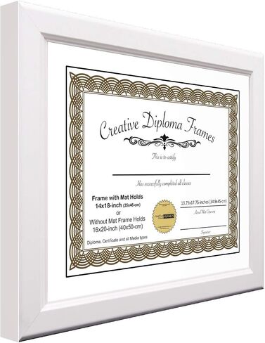 Creative Picture Frames 8.5x11 White Diploma Frame with White Mat Glass Easel and Installed Wall Hangers | Frame Holds 11x14 Media without Mat in Saudi Arabia