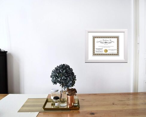 Creative Picture Frames 8.5x11 White Diploma Frame with White Mat Glass Easel and Installed Wall Hangers | Frame Holds 11x14 Media without Mat in Saudi Arabia