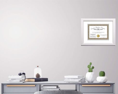 Creative Picture Frames 8.5x11 White Diploma Frame with White Mat Glass Easel and Installed Wall Hangers | Frame Holds 11x14 Media without Mat in Saudi Arabia