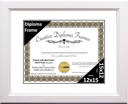 Creative Picture Frames 8.5x11 White Diploma Frame with White Mat Glass Easel and Installed Wall Hangers | Frame Holds 11x14 Media without Mat in Saudi Arabia