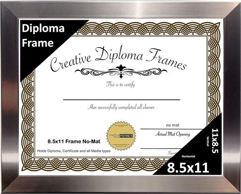 Creative Picture Frames 8.5X11Ss Stainless Steel Finish Diploma Frame Displays 8.5 By 11-Inch Certificate, Graduation, University, Diploma Frames With Stand & Wall Hanger (Pack Of 1) in Saudi Arabia